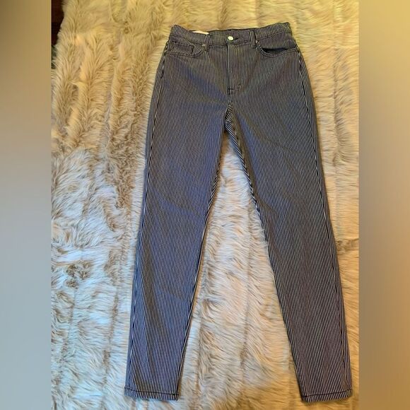 BLDWN   BALDWIN | Navy Blue White Striped Ultra High Rise Skinny Jeans - 28 - Picture 5 of 7